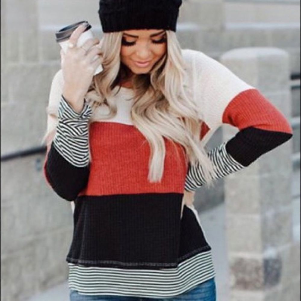 Boutique Color Block Long Sleeve Pullover Various sizes - Picture 1 of 10